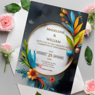 Convites Casamento Botânico de Luxo Elegante