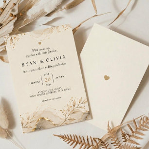 Convites Casamento Botânico de Mármore de Marfim Elegante D