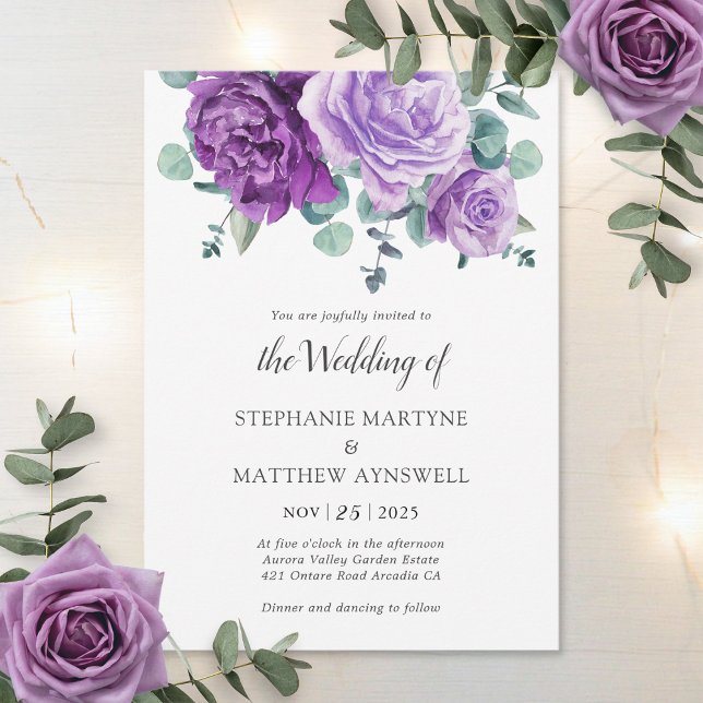 Convites Casamento Botânico de Mauve Blooms Eucalyptus (Criador carregado)