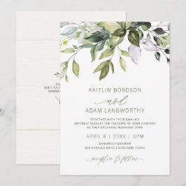 Convites Casamento Botânico de Natureza Verde Água-forte