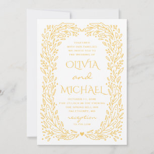 Convites Casamento botânico de outono amarelo. Floral de ou