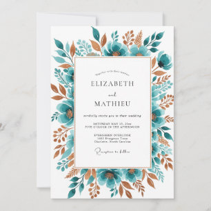 Convites Casamento Botânico de Outono Floral Turquesa