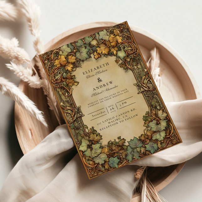 Convites Casamento Botânico de Outono Vintage (Criador carregado)