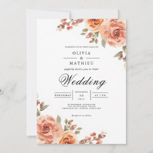 Convites Casamento Botânico de Peachy Coral Bloom