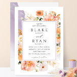 Convites Casamento Botânico de Pessegueiro de Lavanda Elega<br><div class="desc">Aprecie seu convidado com este elegante convite para casamento, cheio de elegância e graça com lavandas roxas de cor d'água refinadas e quadro floral botânico mostrando seus detalhes de casamento. Floral em uma bela mistura de pêssego, laranja, pincel, rosa empoeirado, creme e tons de champanhe. Opção de mudar "juntamente com...</div>