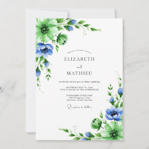 Convites Casamento Botânico de Primavera Azul Esmeralda