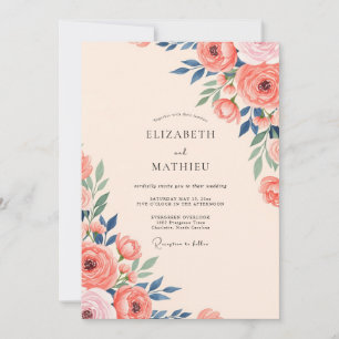 Convites Casamento Botânico de Primavera Indigo Pêssego