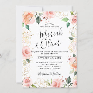 Convites Casamento Botânico de Rosa de Pincel Rosa Pastel