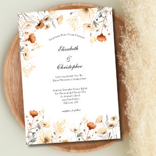 Convites Casamento Botânico de Rust Beige Boho Wildflower