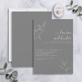 Convites Casamento Botânico de Script Branco da Cinza Moder