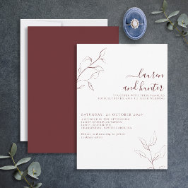 Convites Casamento Botânico de Script Burgundy Moderno