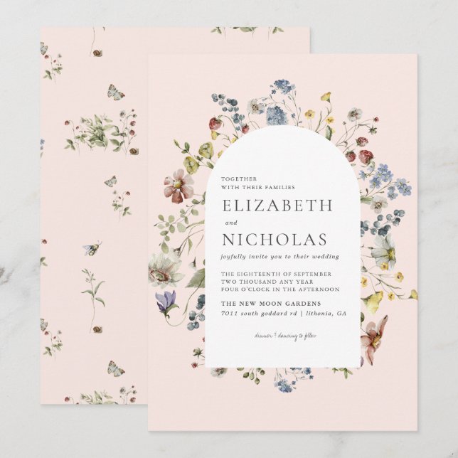 Convites Casamento Botânico de Verduras Flor Silvestre (Frente/Verso)