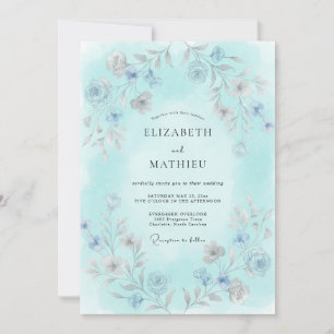 Convites Casamento Botânico Delicado Aqua