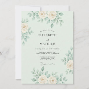 Convites Casamento Botânico Delicado Verde Menta