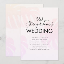 Convites Casamento Botânico Desenhado à Mão Monstera Rosa
