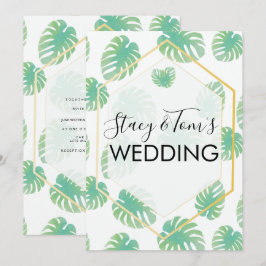 Convites Casamento Botânico Desenhado à Mão Monstera Tropic
