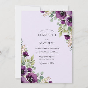 Convites Casamento Botânico Distintivo Roxo