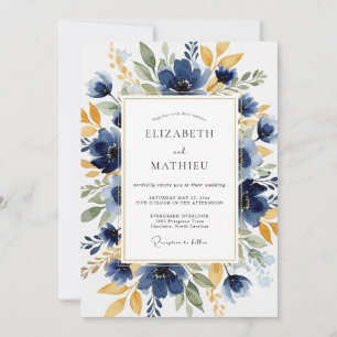 Convites Casamento Botânico Distinto Azul Naval