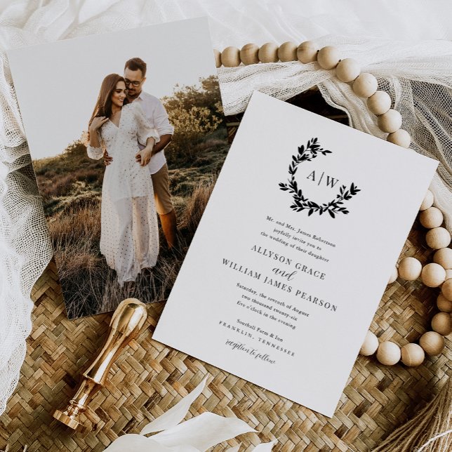 Convites Casamento Botânico do Monograma de Crest do Elegan (Criador carregado)