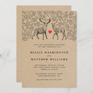 Convites Casamento Botânico do País Kraft Woodland Buck Doe