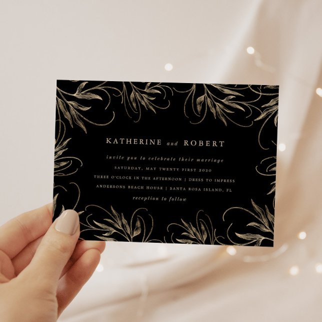 Convites Casamento Botânico Dourado Elegante Moderno (Criador carregado)