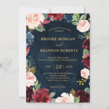 Casamento Botânico Dourado Floral Blush Marinho Bu