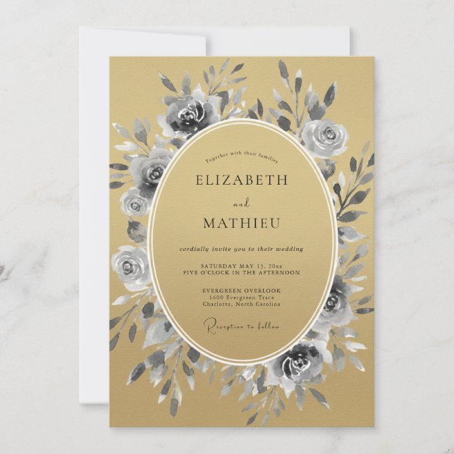 Convites Casamento Botânico Dourado Lustroso (Frente)