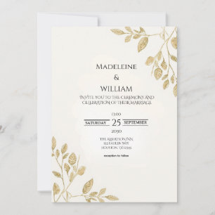 Convites Casamento Botânico Dourado minimalista de Eucalypt