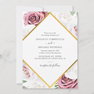 Convites Casamento Botânico Dourado Rosa Geométrico Elegant