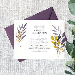 Convites Casamento Botânico Dourado Roxo