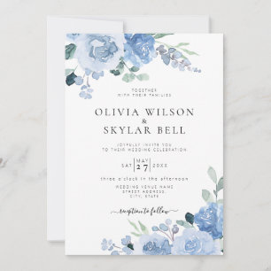 Convites Casamento Botânico Dusty Blue Floral Light