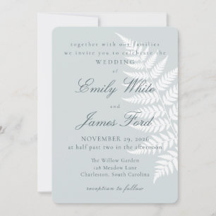 Convites Casamento Botânico Dusty Blue White Fern 5x7