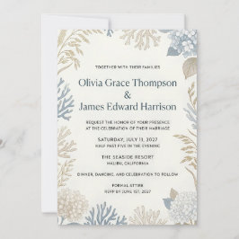 Convites Casamento Botânico e de Coral Elegância Costeira 