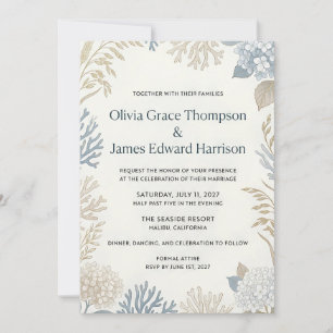 Convites Casamento Botânico e de Coral Elegância Costeira 