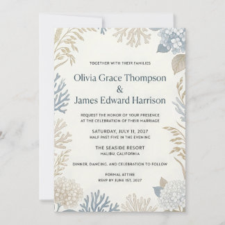 Convites Casamento Botânico e de Coral Elegância Costeira