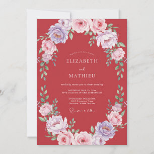 Convites Casamento Botânico Elaborado Carmesim
