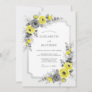 Convites Casamento Botânico Elegante Amarelo