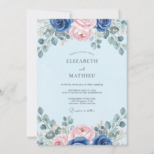 Convites Casamento Botânico Elegante Azul Claro