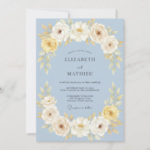 Convites Casamento Botânico Elegante Azul Pó