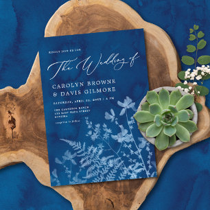 Convites Casamento Botânico Elegante Blue Sunprint Boho