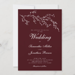 Convites Casamento Botânico Elegante Burgundy & Ivory
