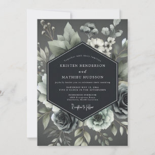 Convites Casamento Botânico Elegante Cinza