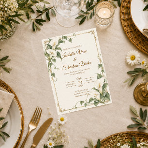 Convites Casamento Botânico Elegante com Copo-de-Leite