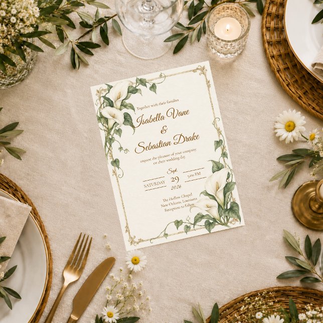 Convites Casamento Botânico Elegante com Copo-de-Leite (Criador carregado)