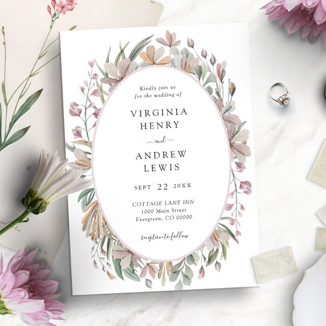 Convites Casamento Botânico Elegante com Flores Rosas (Criador carregado)