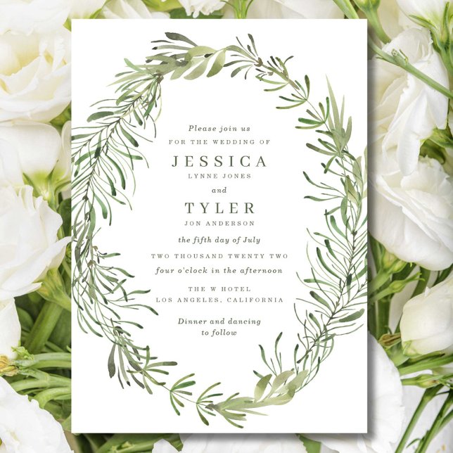 Convites Casamento Botânico Elegante com Folhagens (Elegant Botanical Greenery Wedding Invite)