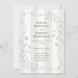 Convites Casamento Botânico Elegante com Listras Sage Herit