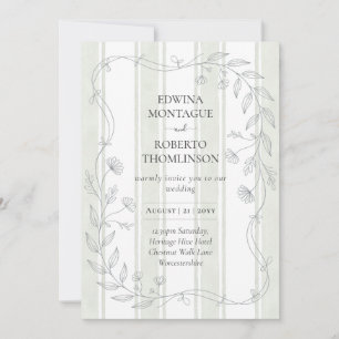 Convites Casamento Botânico Elegante com Listras Sage Herit