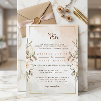 Convites Casamento Botânico Elegante com Verde e Dourado Ro