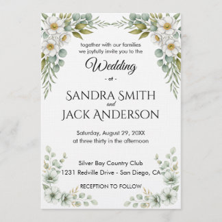 Convites Casamento Botânico Elegante com Verde e Flores Bra